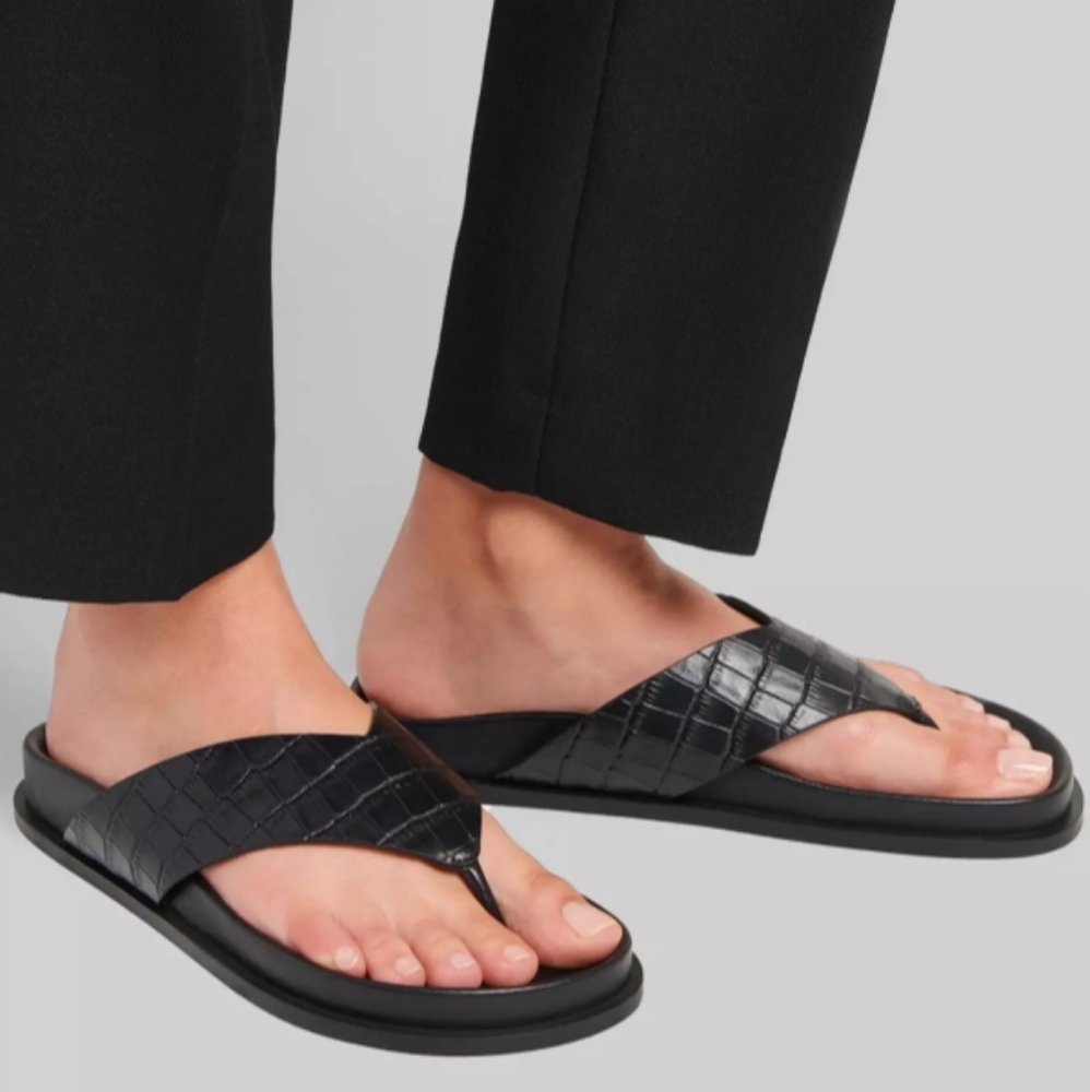 A. Emery ALMA Black Croc Thong Leather Footbed Sandals 39/US9 & 40/US10 NIB $223